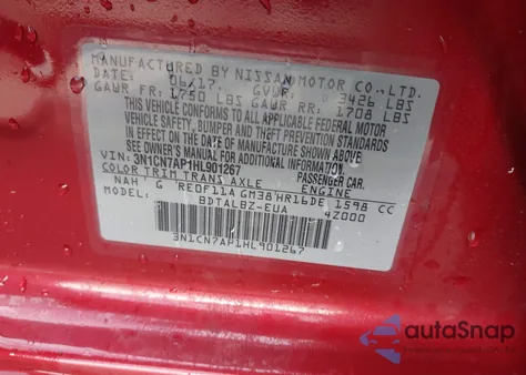 2017 Nissan Versa 1.6 Sv z USA, uszkodzony, nr VIN 3N1CN7AP1HL901267